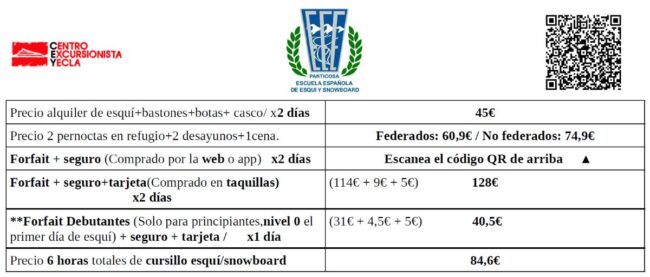 Precios esqui